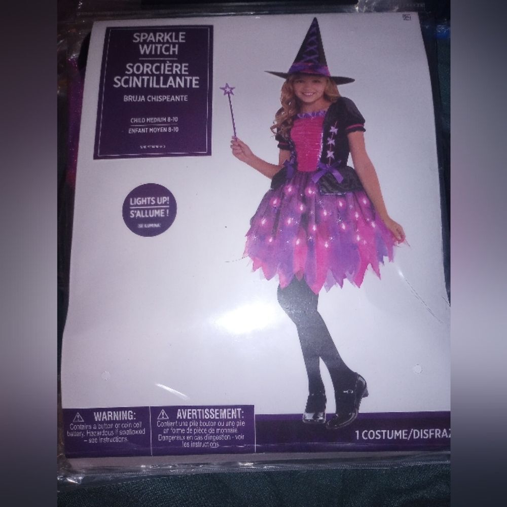 amscan Light-Up Sparkle Witch Costume, Includes Dress Hat & Wand Size Medium NWT - Picture 7 of 8